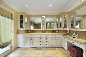 Elegant looking bathroom with vanities and lots of mirrors